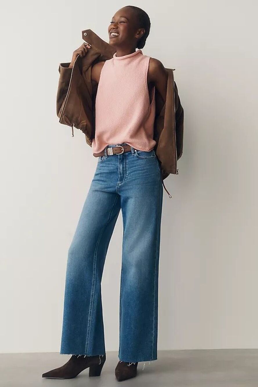 NWT Paige x Anthropologie Anessa Wide Leg Raw Hem Jeans Size Petite 24